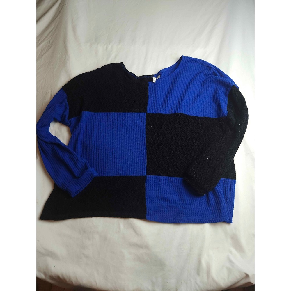 Cato Womens Blue Black‎ Waffle Knit Sweater Top Size 18/20W